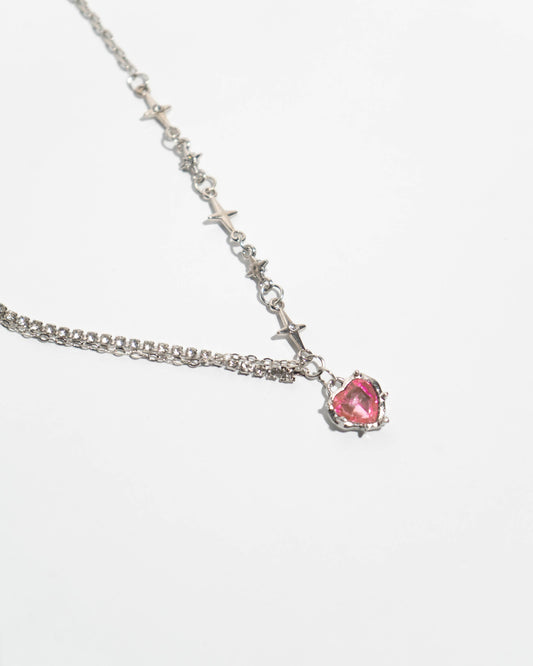 Pink Flame Heart Necklace – Gemstone Pendant