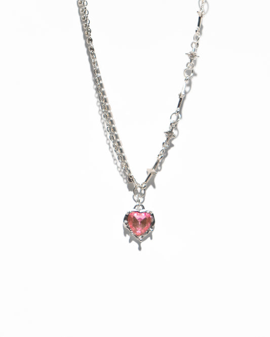 Pink Flame Heart Necklace – Gemstone Pendant